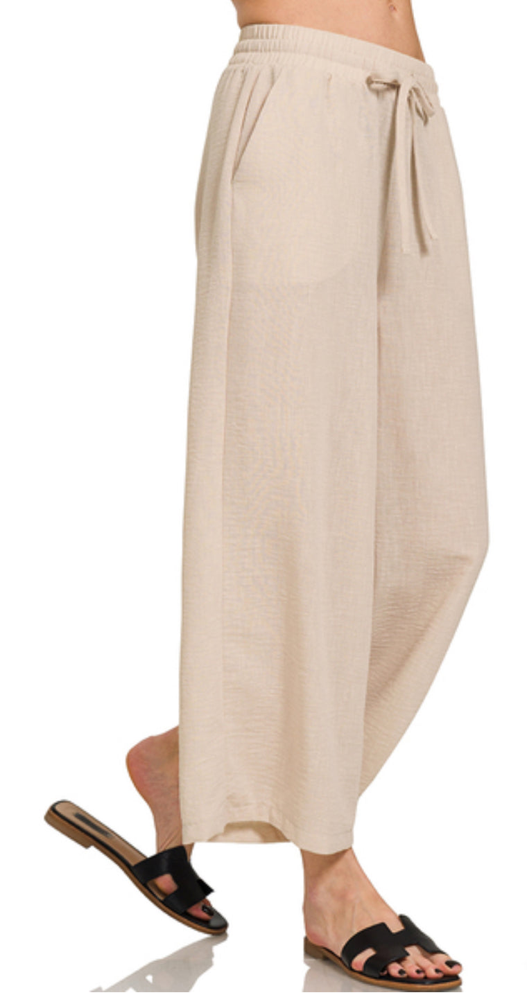 Calm Energy Wide Leg Crop Pants - Mocha