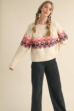 Ivory Cable Knit Fair Isle Sweater