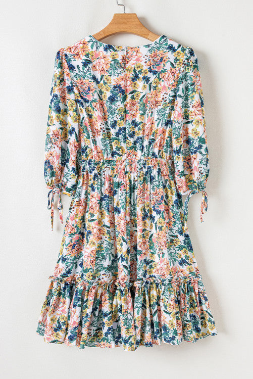 Sky Blue Floral Short Dress