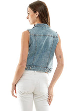 Ladies Distressed  Denim Vest