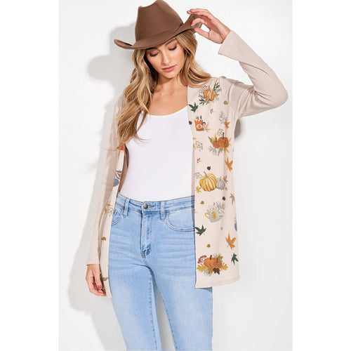 Fall Leaves/Pumpkin Print Cardigan