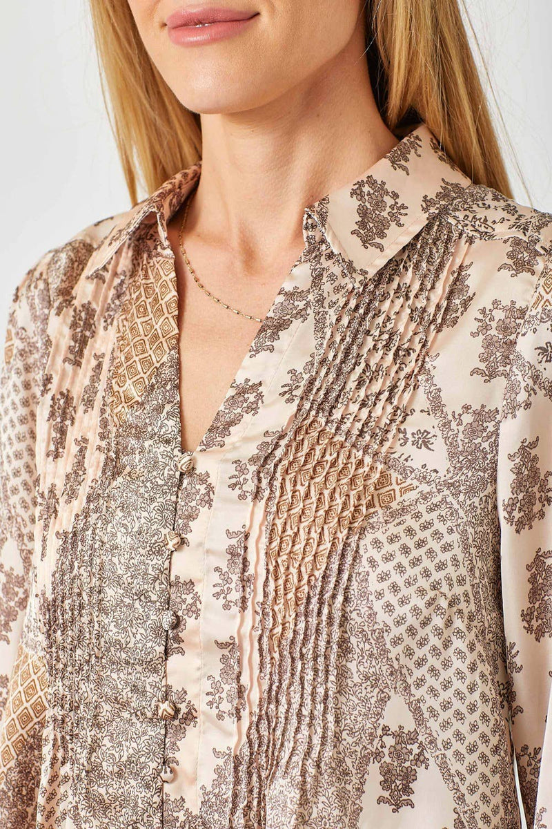 Sand Mix Pintuck Print Blouse