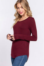 Long Sleeve Round Neck Rayon Top