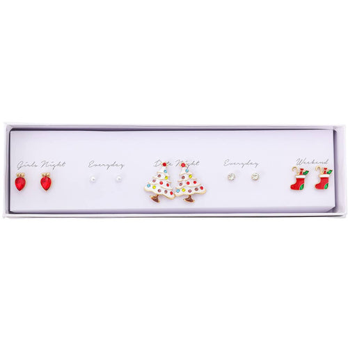 5 Pairs Joyful Holiday Stud Earrings Gift Box