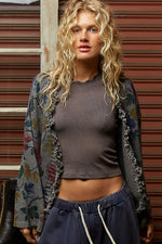 Floral Print Fringed Cardigan