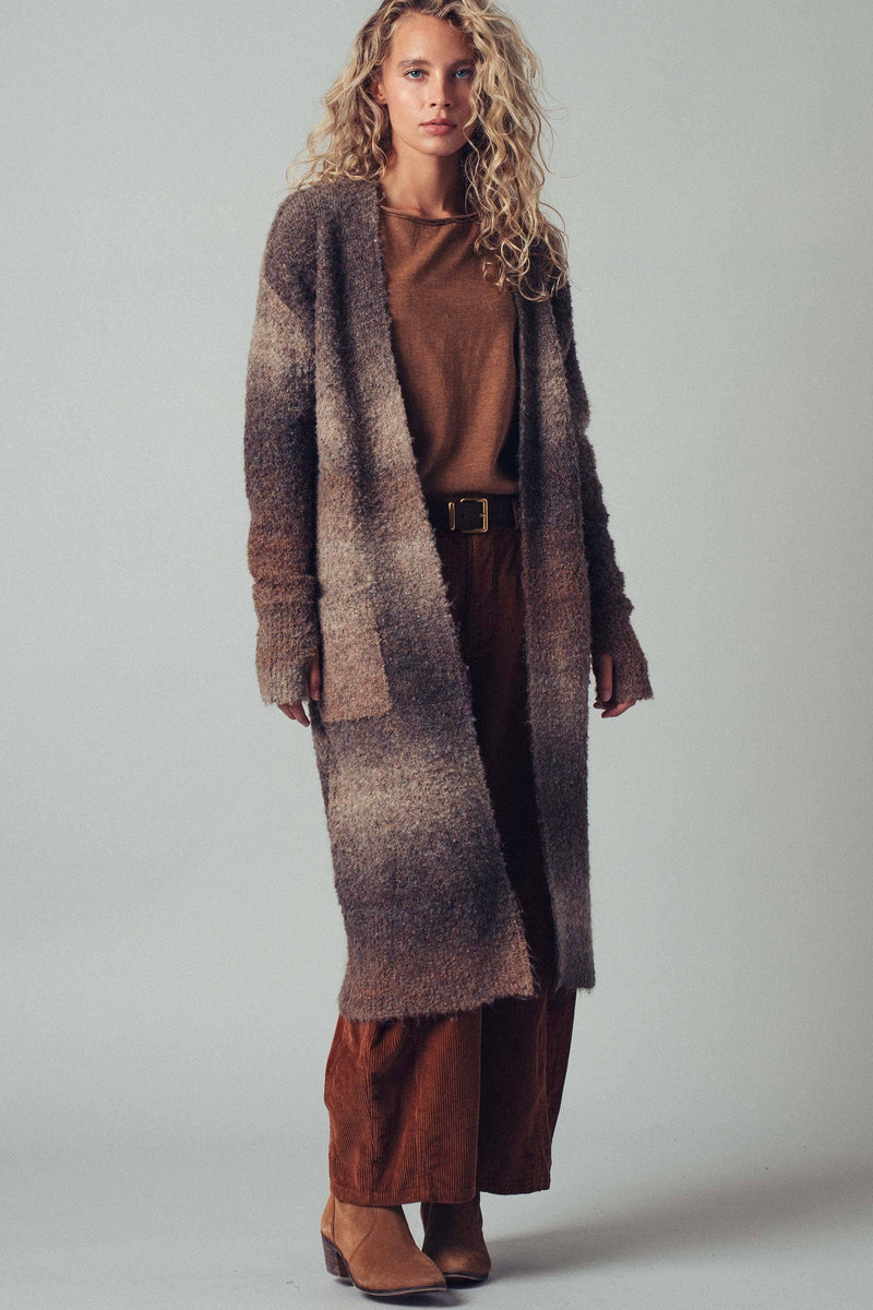 Brushed Ombre Knit Open Front Cardigan