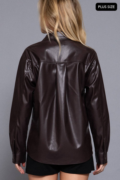 Espresso Faux Leather Shacket Plus Size