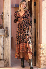 Fall Floral Peekaboo Front Dress with 3/4 Sleeves