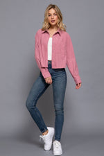 Long Sleeve Front Pocket Button Down Corduroy Crop Shirt