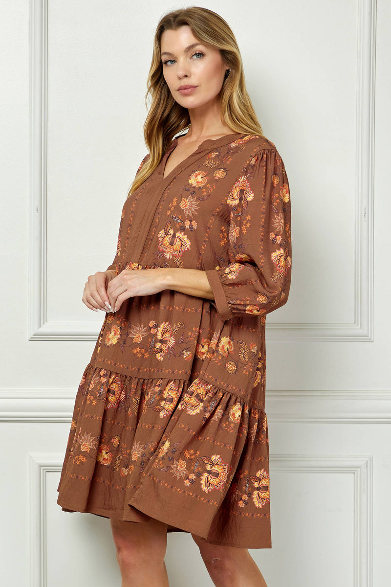 Rust Floral Shift Dress