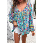 Teal Tassel Boho Blouse