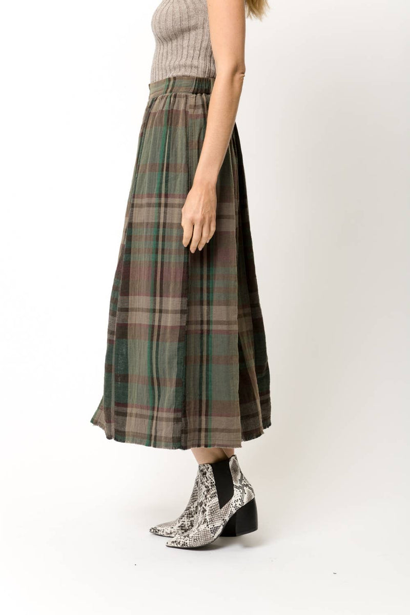 Olive Plaid Skirt