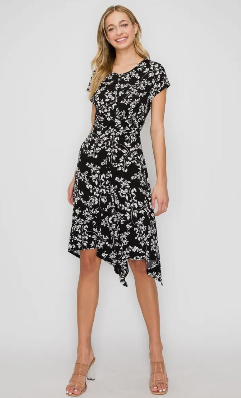 Ruched Waist Hanky Hemline Dress