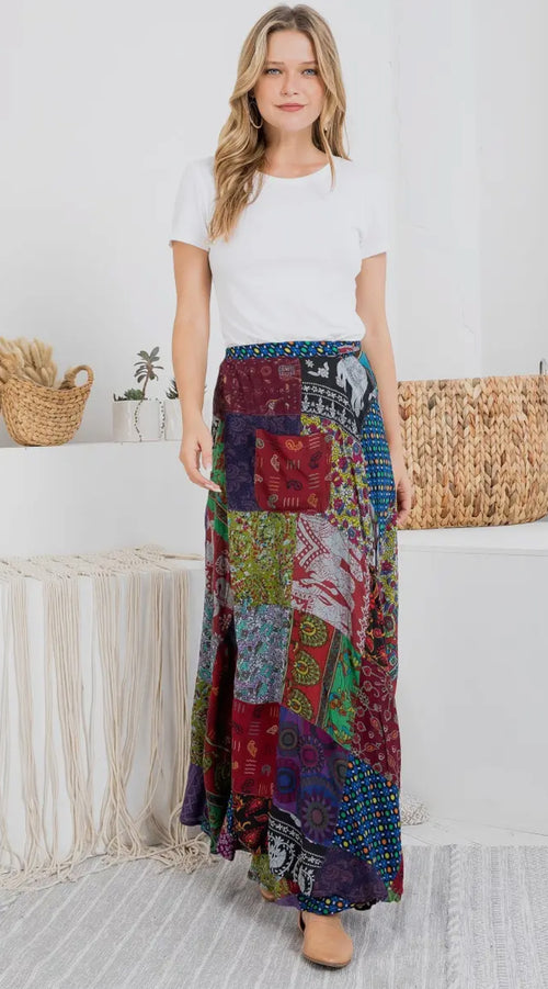 Mixed Patchwork Wrapped Boho Skirt