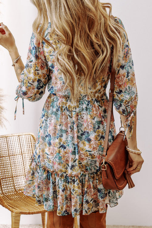 Sky Blue Floral Short Dress