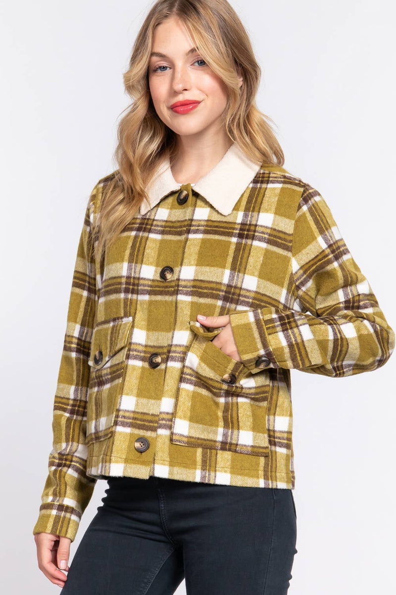Plaid Jacket with Faux Fur Collar