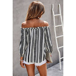 Printed Off Shoulder Frilled Tie Lantern Sleeve Top