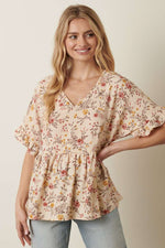 Floral Babydoll Blouse in Cream or Mocha
