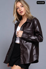 Espresso Faux Leather Shacket Plus Size