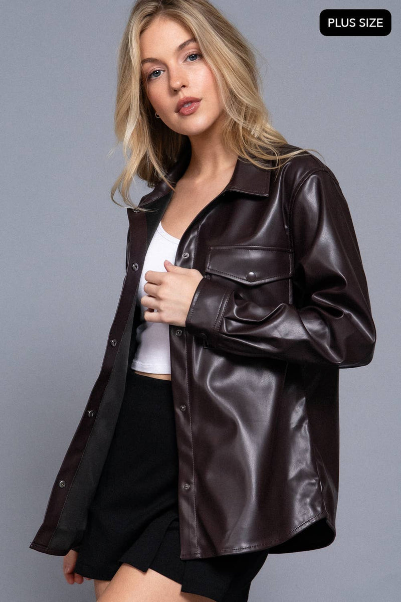 Espresso Faux Leather Shacket Plus Size
