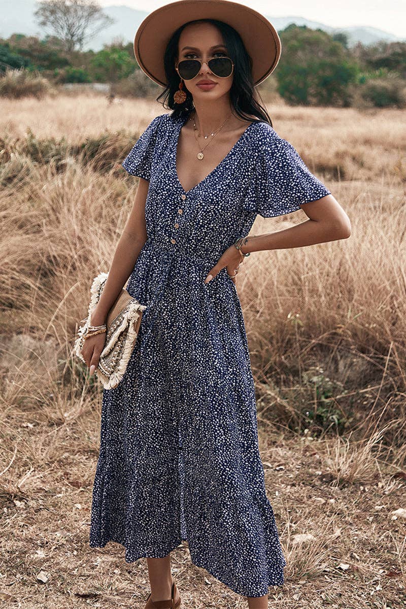 Navy V-Neck with White Dots