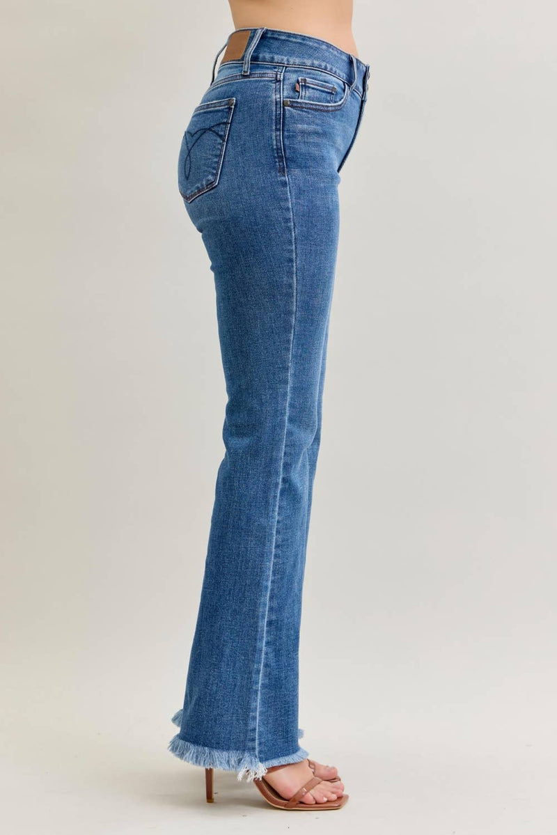 High Waisted Bootcut Double Button WB & Fray Hem