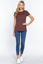 Crew Neck Rayon Spandex Tee in Dark Brown, Light Brown, and Black