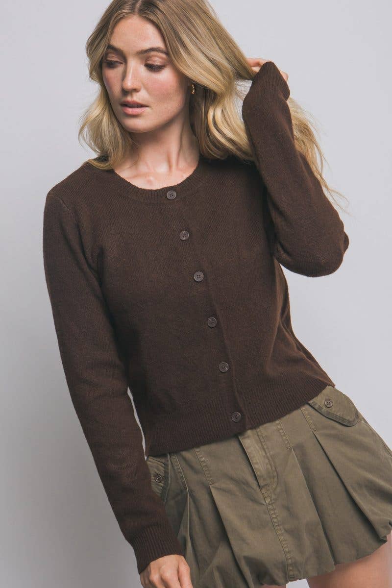 Crew Neck Button-up Cardigan