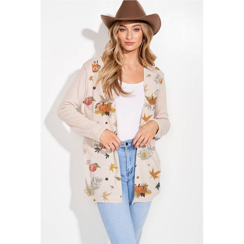 Fall Leaves/Pumpkin Print Cardigan