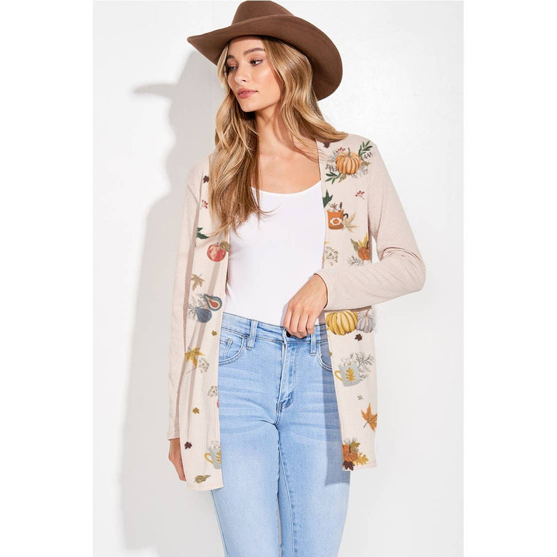 Fall Leaves/Pumpkin Print Cardigan
