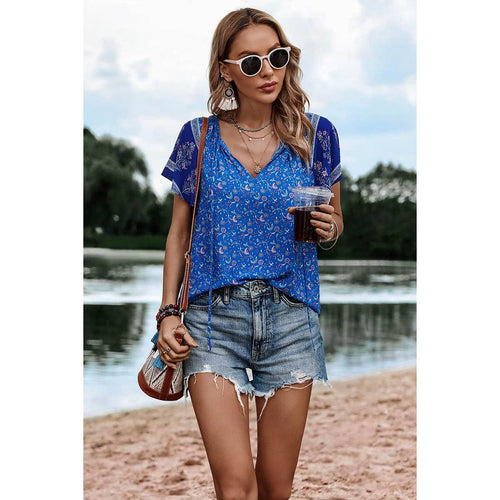 Boho Royal Blue Print Blouse
