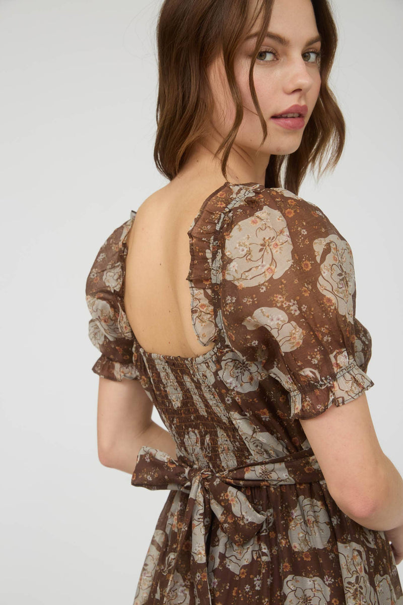 Chocolate Floral Sweetheart Neckline Dress
