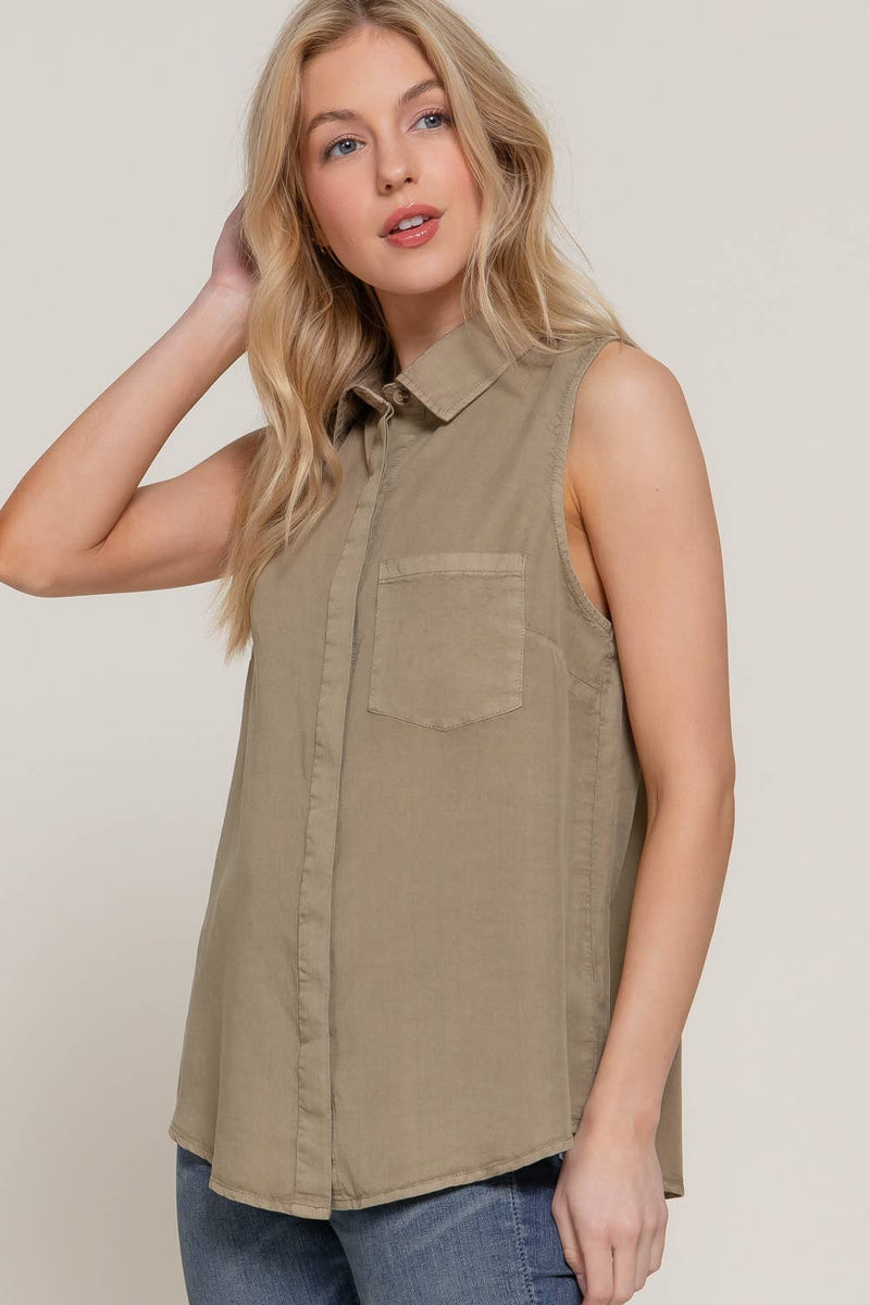 Olive Pocket Tencel Blouse