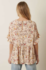 Floral Babydoll Blouse in Cream or Mocha
