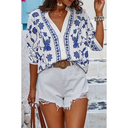 Relaxed Fit V-Neck Blouse