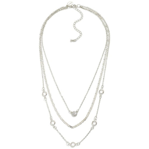 Short Double Layered Chain Link Necklace With Crystal Chain Accents