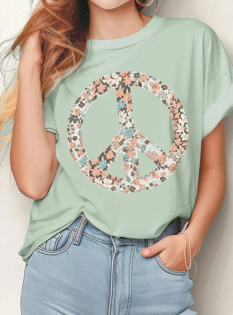 Peace Flower Tees in Mauve and Mint