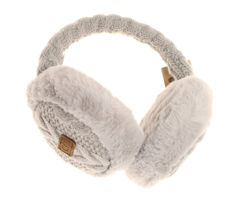 Cable Knit Faux Fur Earmuffs in Beige or Navy