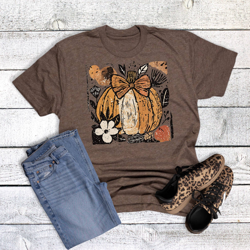 Pumpkin Boho Bow Floral Graphic Tee