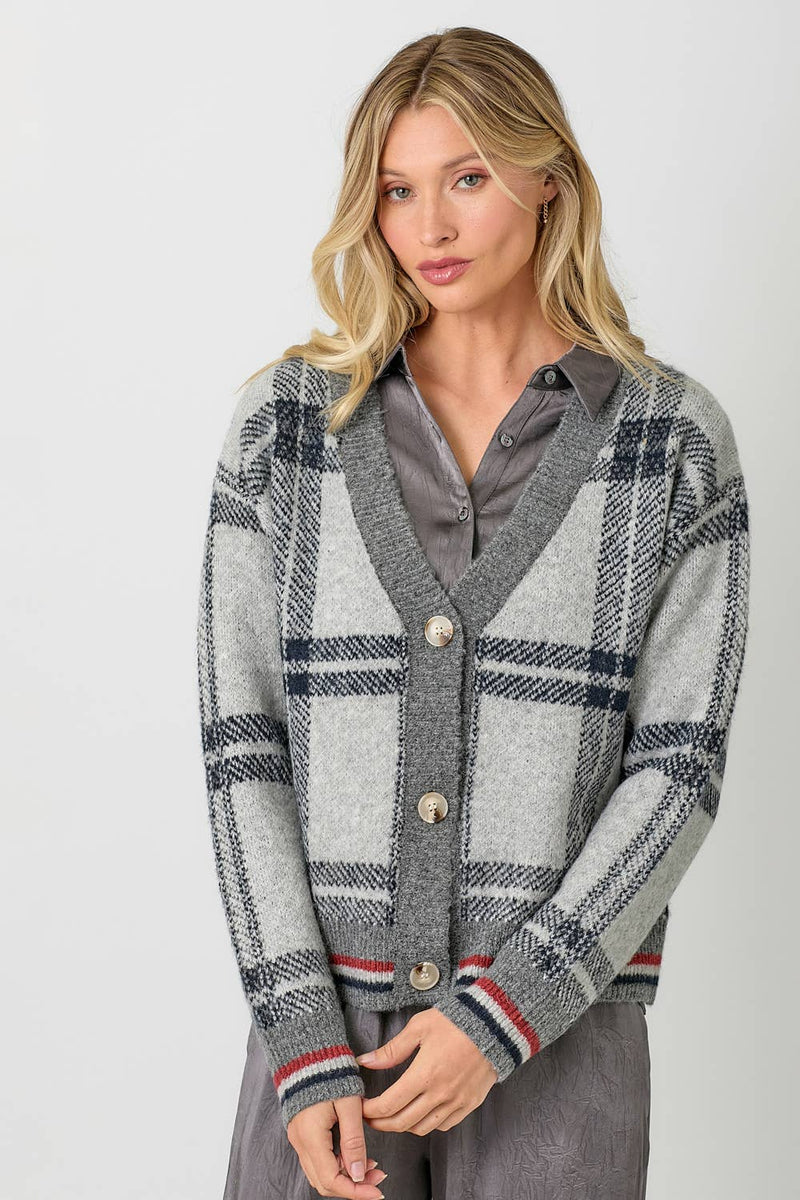 Grey Plaid Cardigan