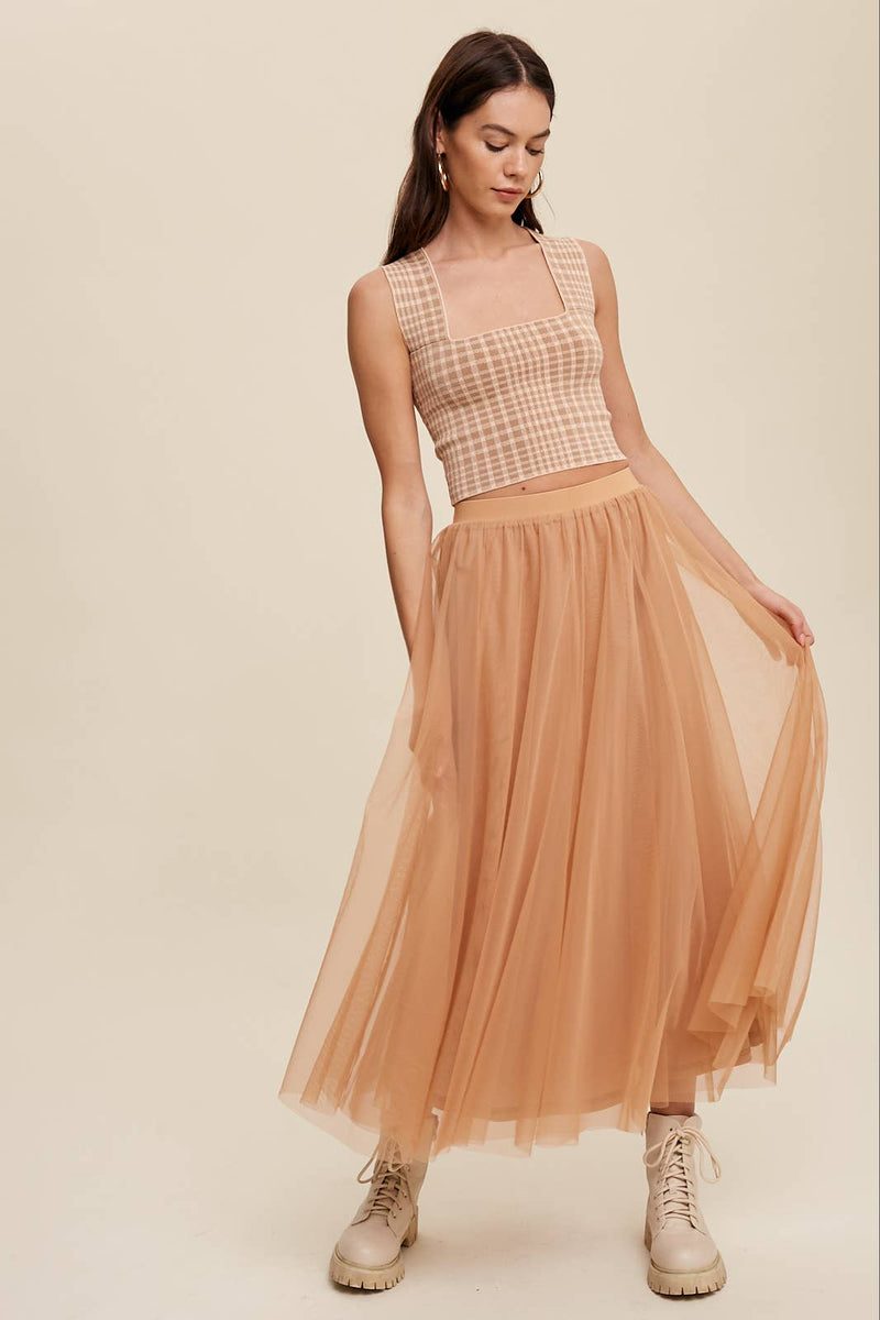 Rust Mesh Tulle Maxi Skirt