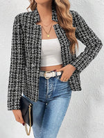 Tweed Textured Plaid Button-Up Jacket