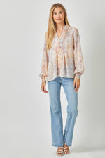 Sand Mix Pintuck Print Blouse