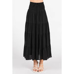 Tiered Flowing Black Skirt with Side Slit