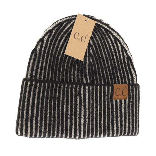 Contrasting Sriped Cuff C.C Beanie HTC0043