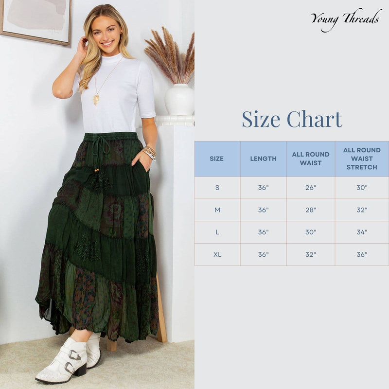 Deep Green Printed Georgette Patchwork Skirt