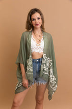 Boho Chic Floral Embroidered Kimono in Sage and in Black