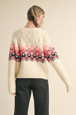 Ivory Cable Knit Fair Isle Sweater