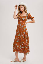 Fall Floral Print Midi-Dress