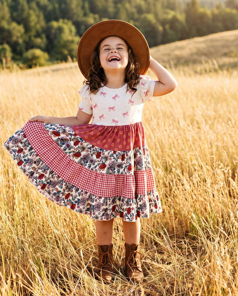Girls Fall Ava Twirly Petals Floral Tiered Bow Dress – #SmallTownGirl Boutique